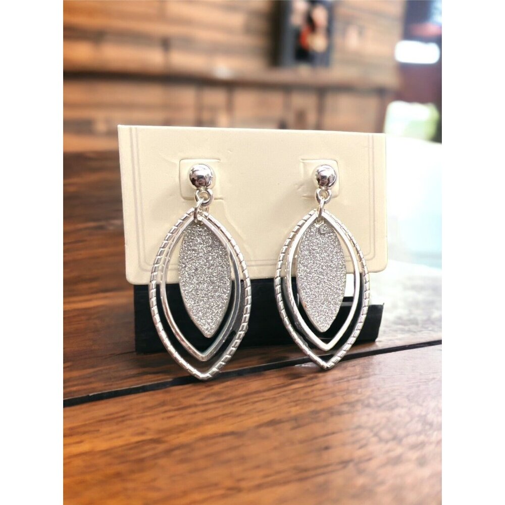 Very Sparkly Silver Drop Dressy Earrings
